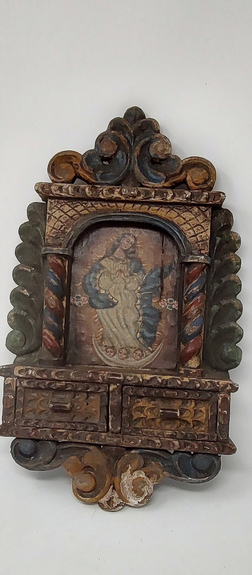 Antique Cuzco Retablo With 2 Drawers. Very old Piece, as is.
