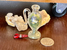 Load image into Gallery viewer, Antique Miniature Glass Amphora Diorama. Tiny Antique Glass Bottle with Animal Bones, Calendula and Cornflower.
