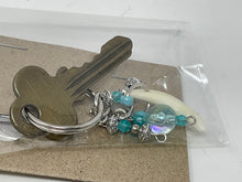 Load image into Gallery viewer, Coyote Tooth Keychain. Handmade with Turquoise Beads and a Coyote Fang. Comes with Vintage Key.
