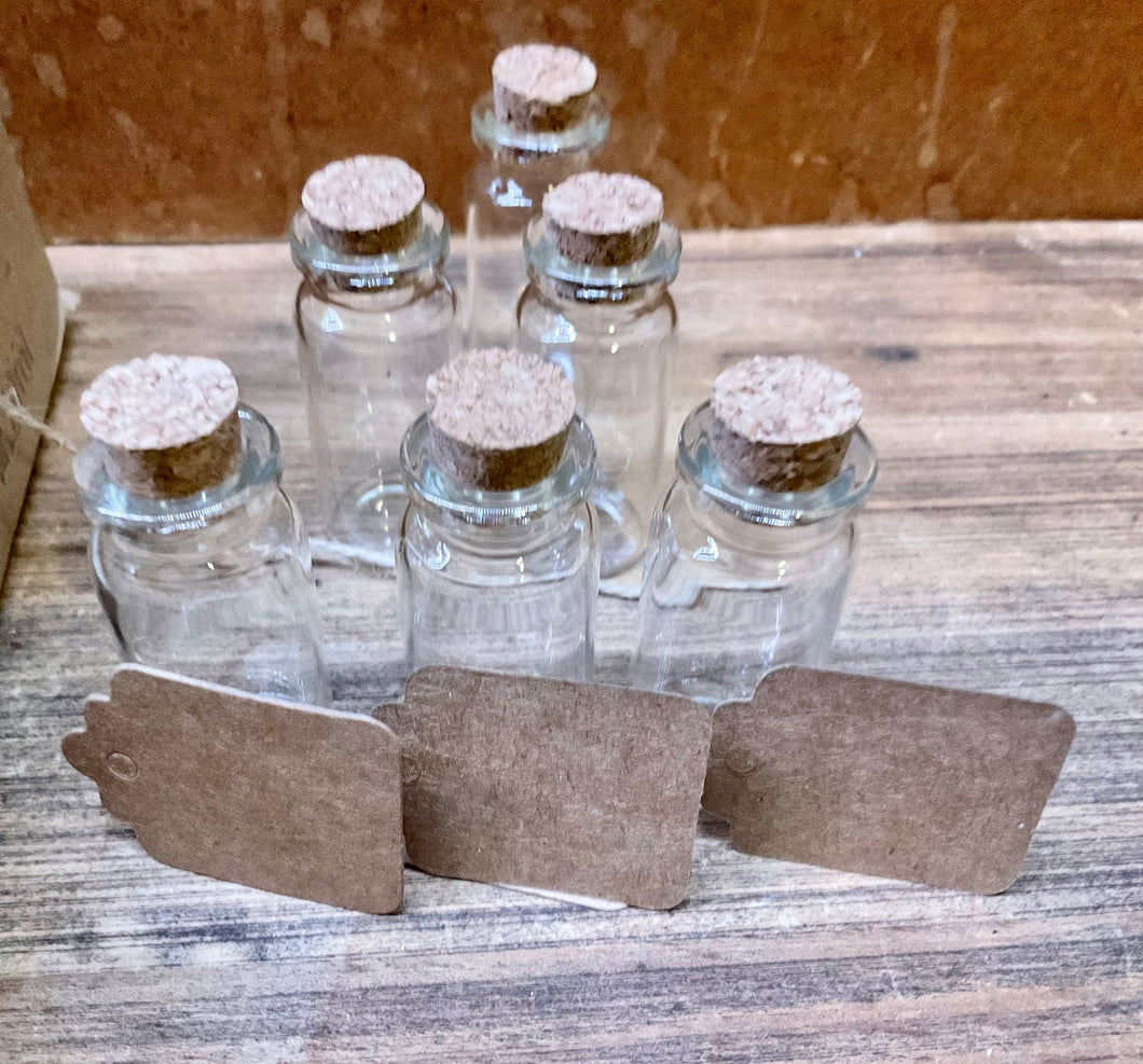 Lot 10 ml Glass Bottles with Corks and Cardboard Blank Tags. Spells, Potions, Intentions, Wishes, etc.