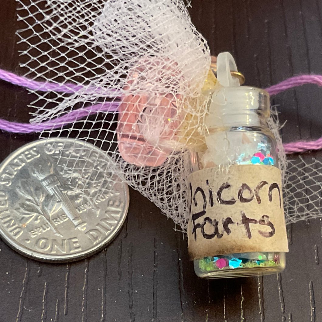 Tiny Handmade Unicorn Farts Amulet. Teeny bottle of Unicorn Farts.
