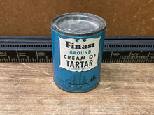 Load image into Gallery viewer, Antique Finast Spice Tin. Antique Round Spice Can with graphic paper label. Clipper Ship. MA advertising.
